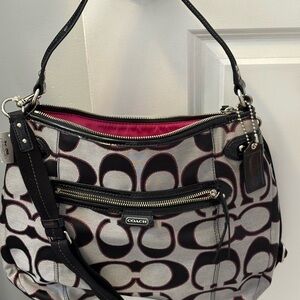 Coach Signature Logo Hobo Satin Bag Gray Black purple Pink with Zipper NWT